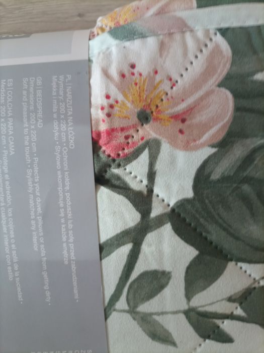 Narzuta kapa dekoracyjna pled SMUKEE 220x200cm wzór kwiaty łąka liście