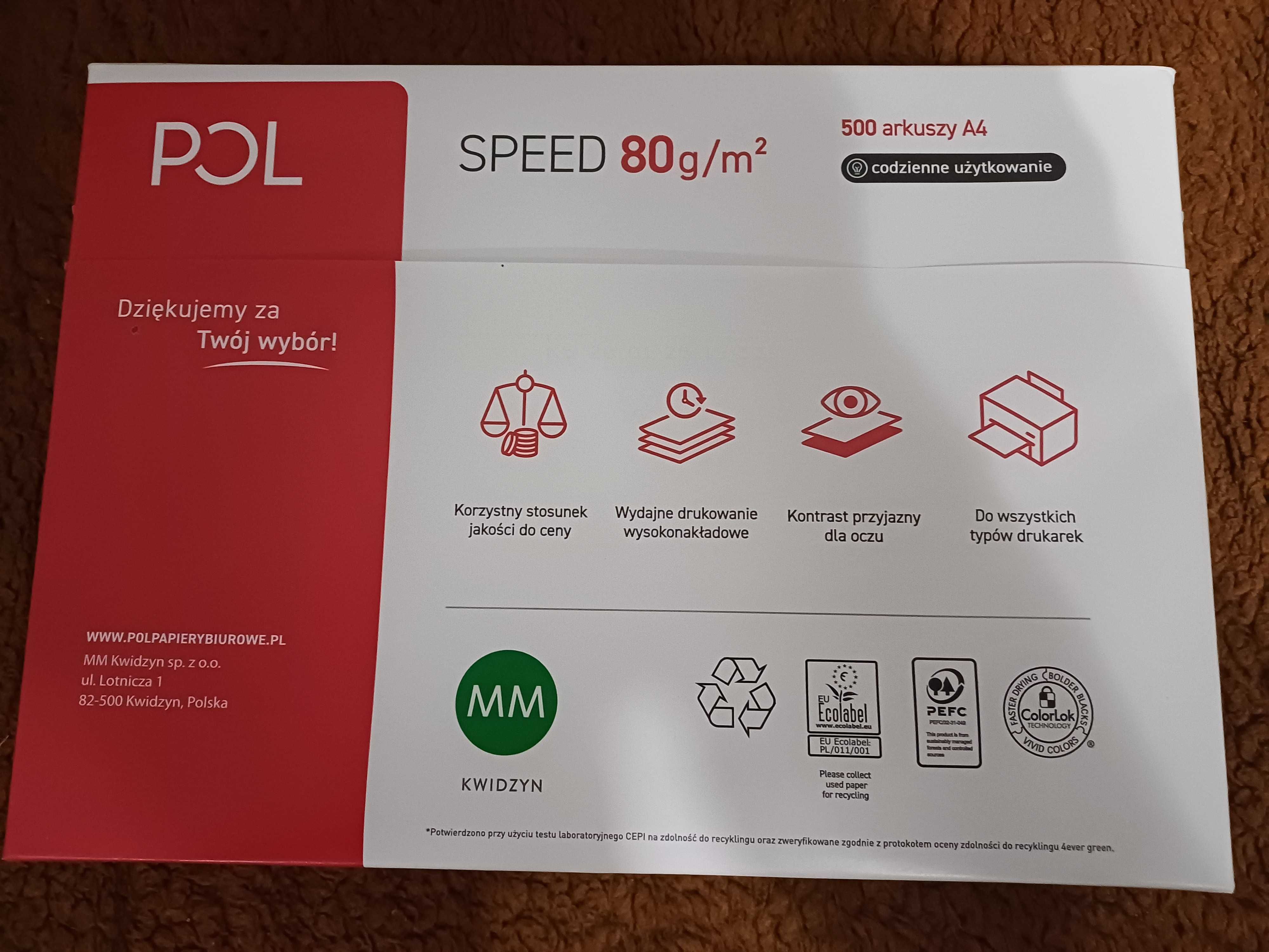 Papier biurowy POL SPEED ksero - format A4 , 10 ryz x 500 kartek TANIO