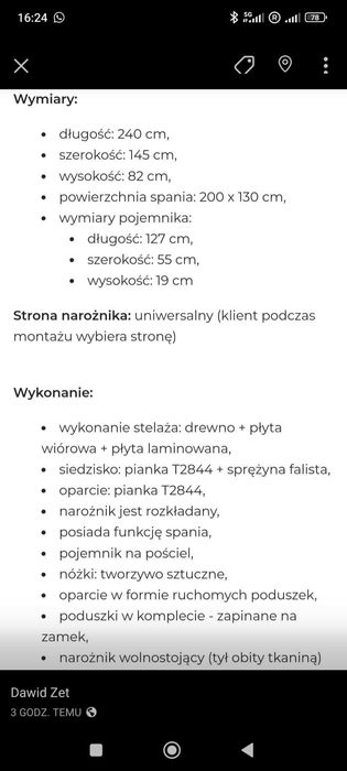 Narożnik z funkcją spania