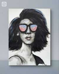 Real One portret kobieta okulary czarno biały obraz akwarela A4 21x30