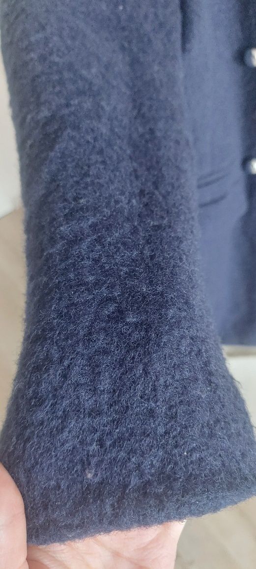 Granatowy wełniany ciepły płaszcz ozdobne guziki Savida XL