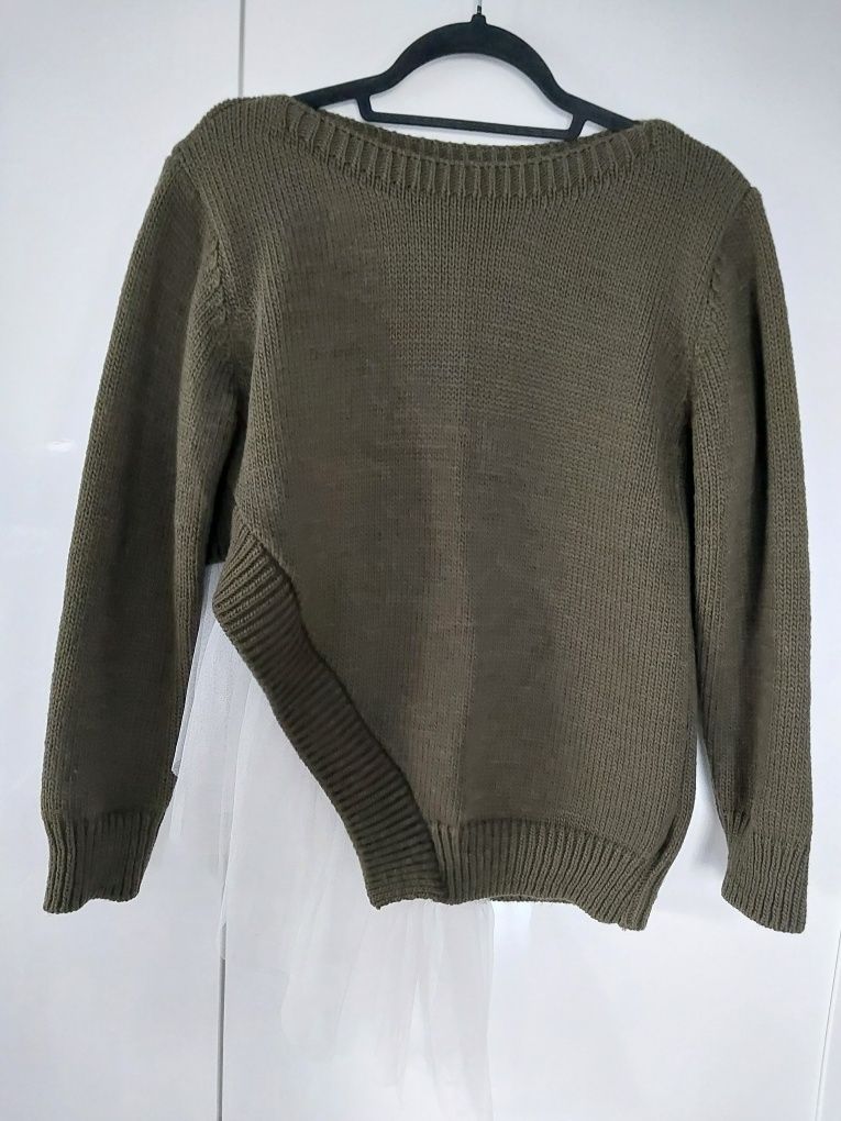 Sweter khaki sweterek z tiulem