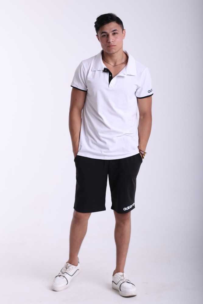 Футболка Adidas поло белая с черным логотипом