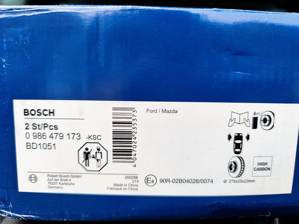 Tarcze hamulcowe BOSCH Przednie Volvo S40 V50 Focus II  C-MAX 278MM