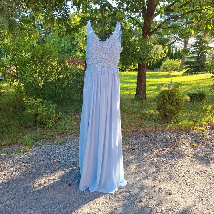Długa Maxi Suknia błękitna jasnoniebieska baby blue r 42 Apart