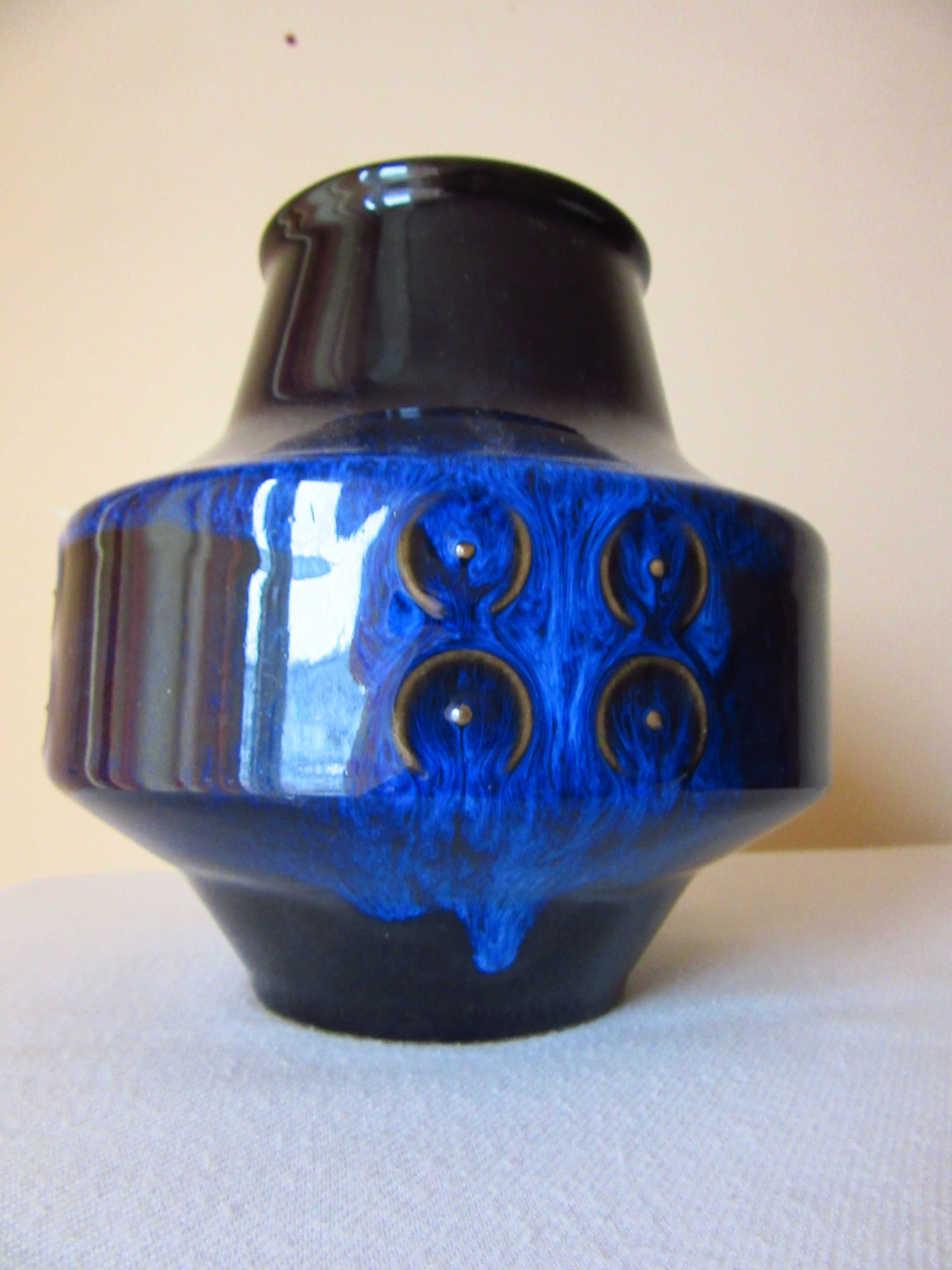 Niemcy, kobaltowy wazon ceramiczny, vintage, modern, l.60te.