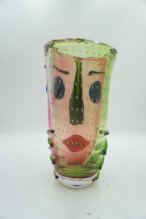 SZKŁO styl murano duży piękny wazon-twarz kolorowa