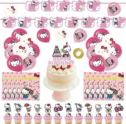 Dekoracja Hello Kitty zestaw urodzinowy -43 części Balony Baner