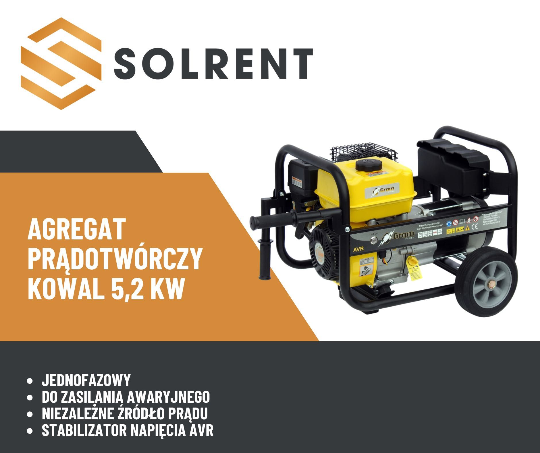 Wynajem AGREGATU Prądotwórczego Kowal 5,2 kW - AVR!