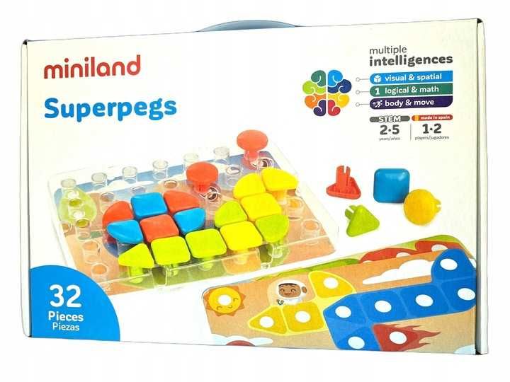 Miniland Puzzle Superpegs - 32 elementy puzzle wtykowe kolory kształty