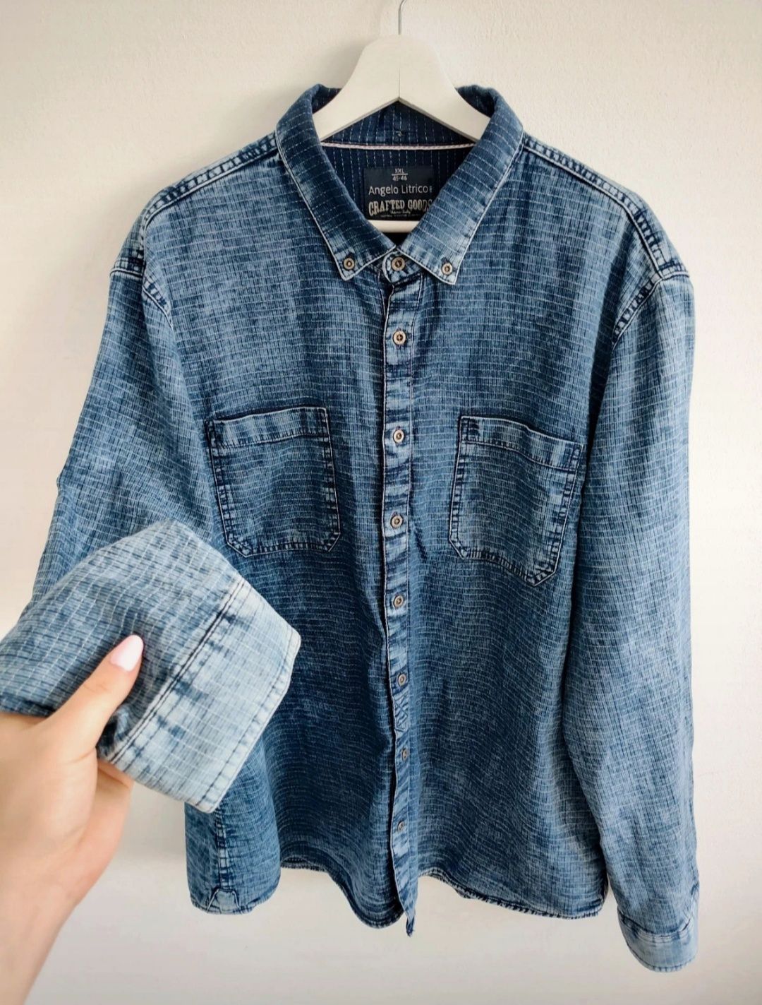 Męska koszula jeansowa marmurek retro vintage XXL oversize luźna