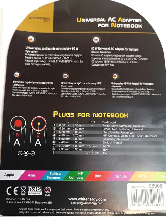Zasilacz do laptopów -  uniwersalny