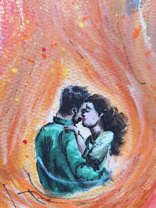 Akwarela Kochankowie Ogień Miłość Pasja Wir Emocji Intymność A3 30x42