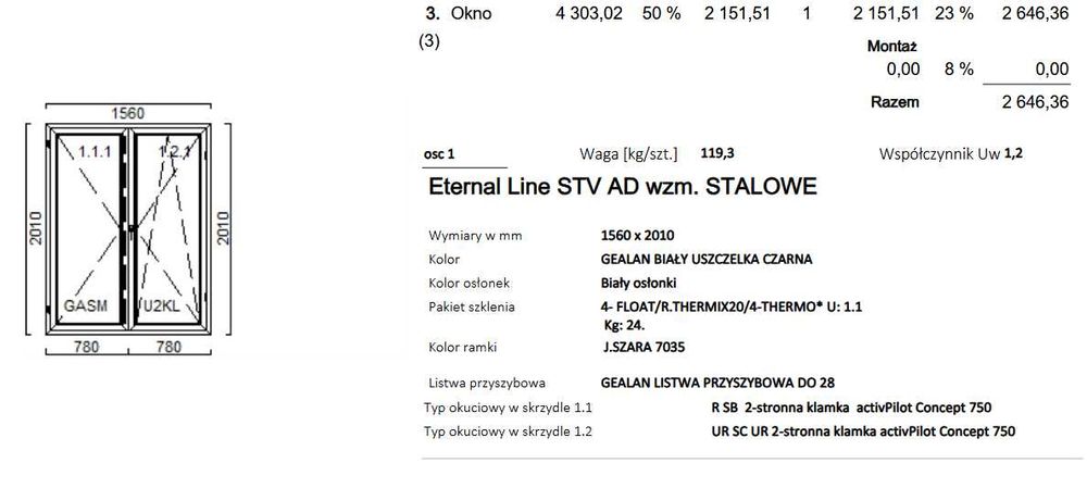 Okno 1560 x 2010 biały 2 szyby #OK124