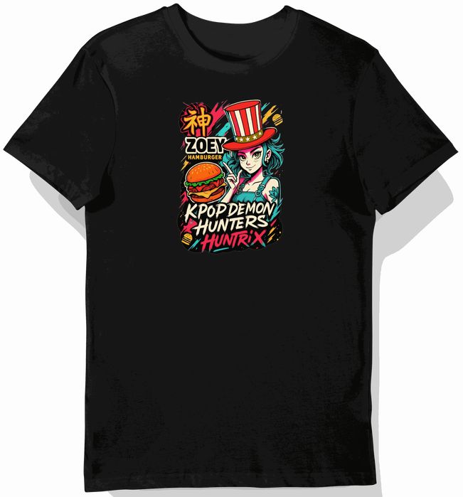 Koszulka dziecięca czarna Night Runner: zoey, hamburger, kapelusz 128