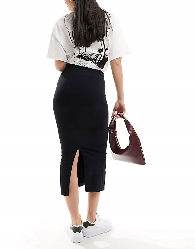 Asos Design 36 S Spódnica Czarna Midi Z Rozcięciem R12340