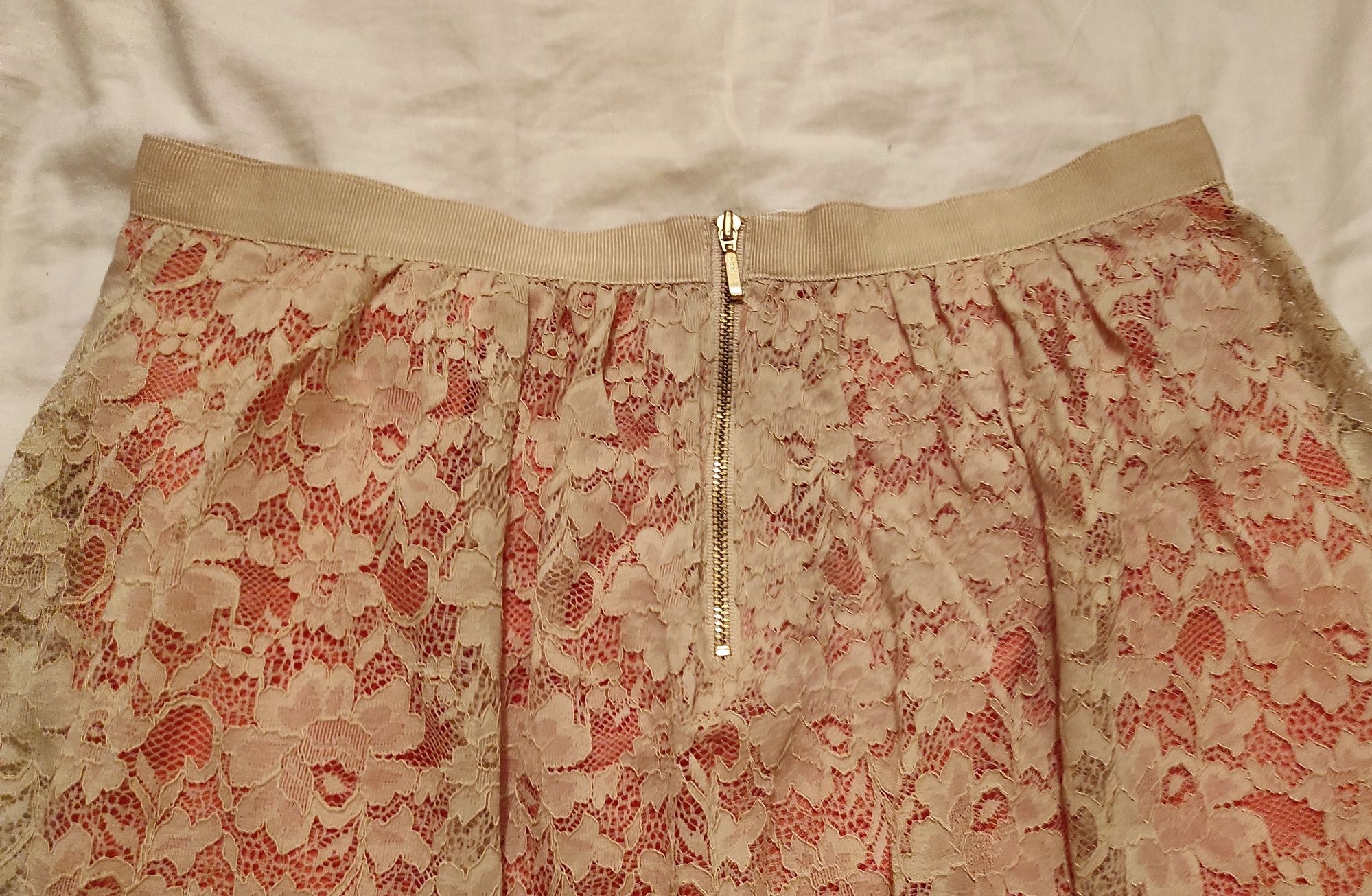 Promod r.36 S koronkowa spódnica warstwowa beż koral retro nowa lace