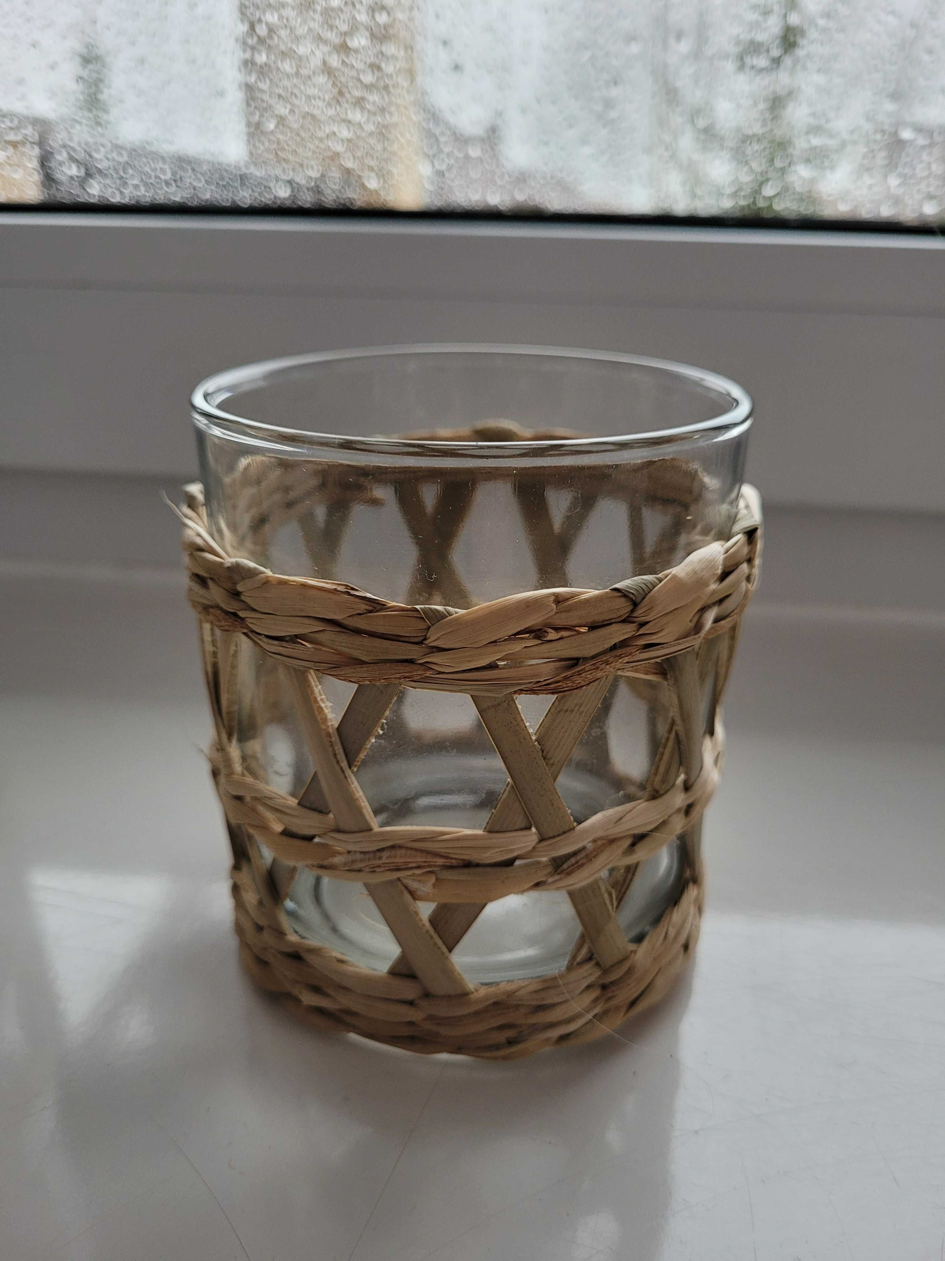 Świeczniki szklane z wikliną 3 szt (wesele, dekoracje)