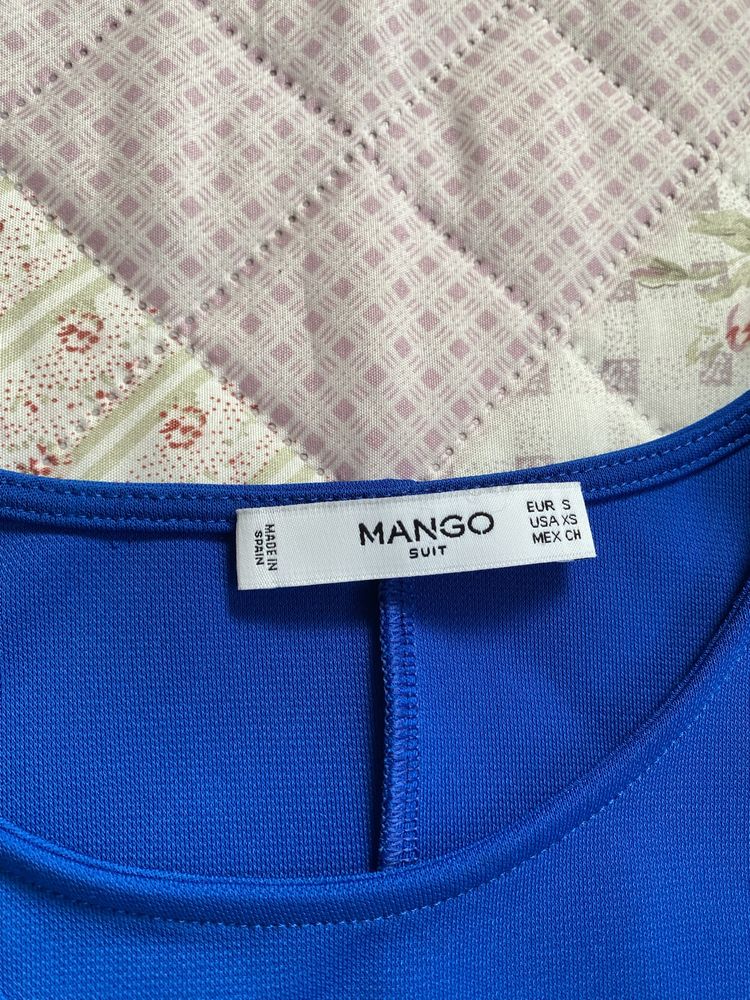 Chabrowa sukienka z rozcięciam kwiatki M 38 mango na codzień