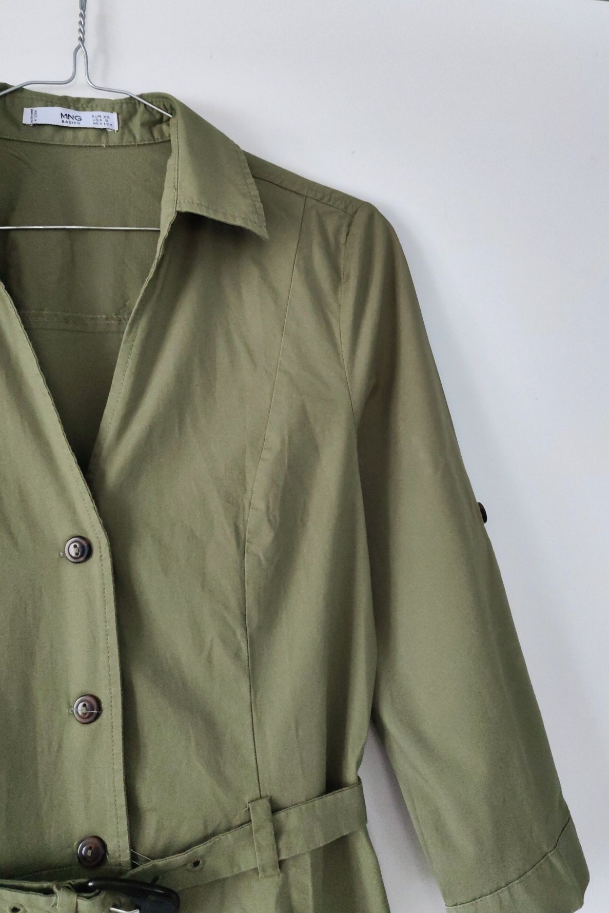 Sukienka Mango 34 XS zielona khaki z paskiem bawełniana