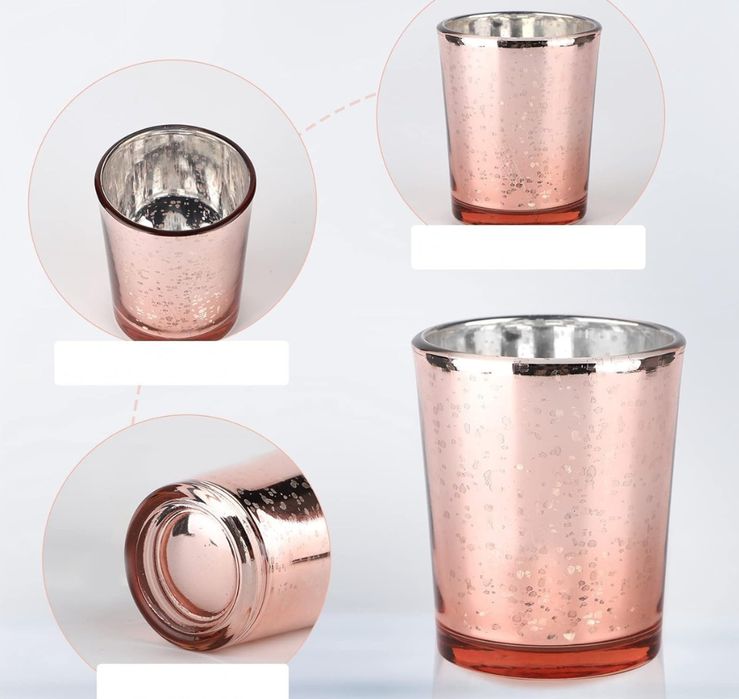 12 Szklanych Świeczników Tealight LALAGO Różowe Złoto Dekoracja