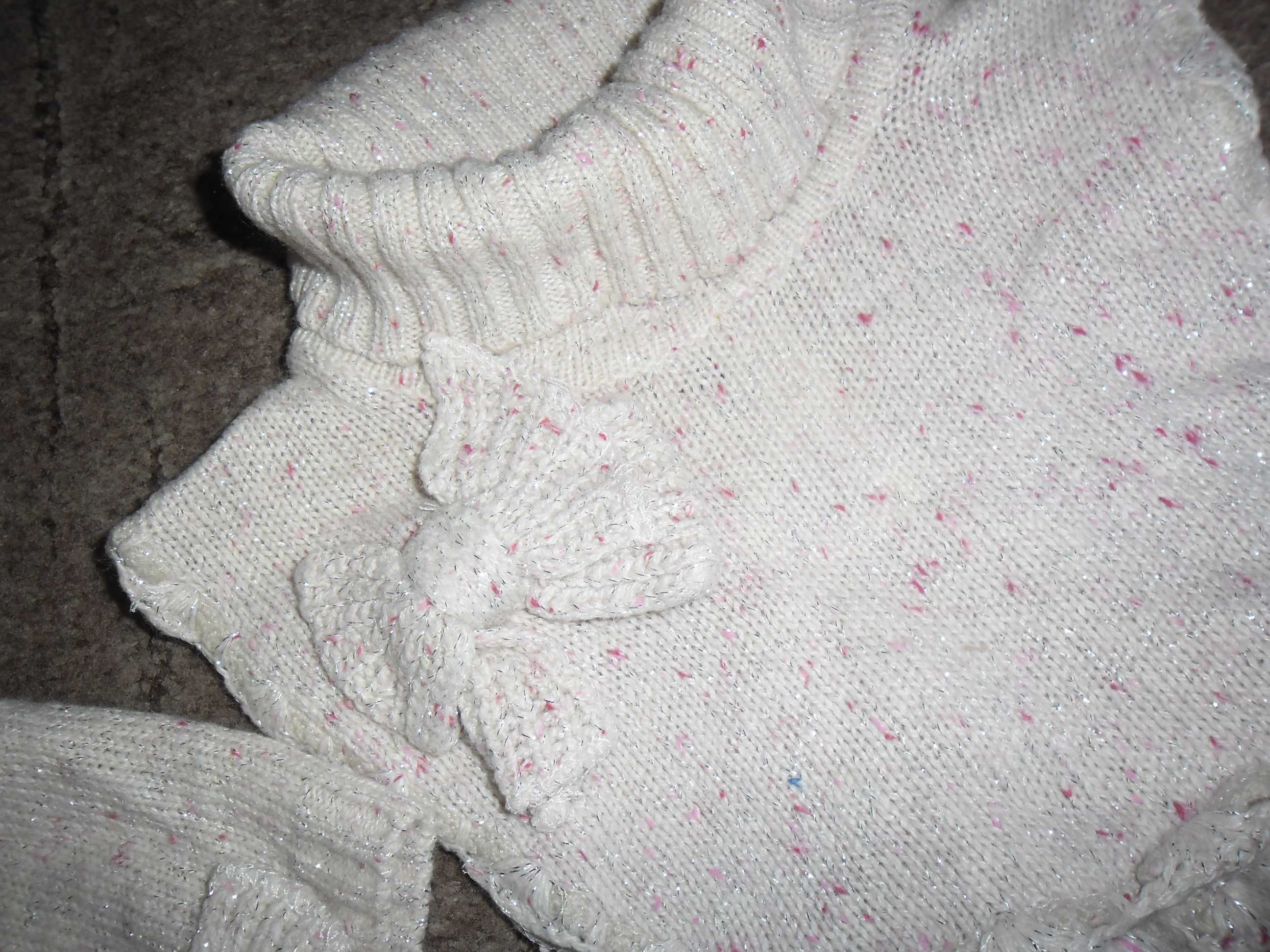 H&M 2pak czapka+komin golfik jasn róz z kokardką srebrna nitka 122/128