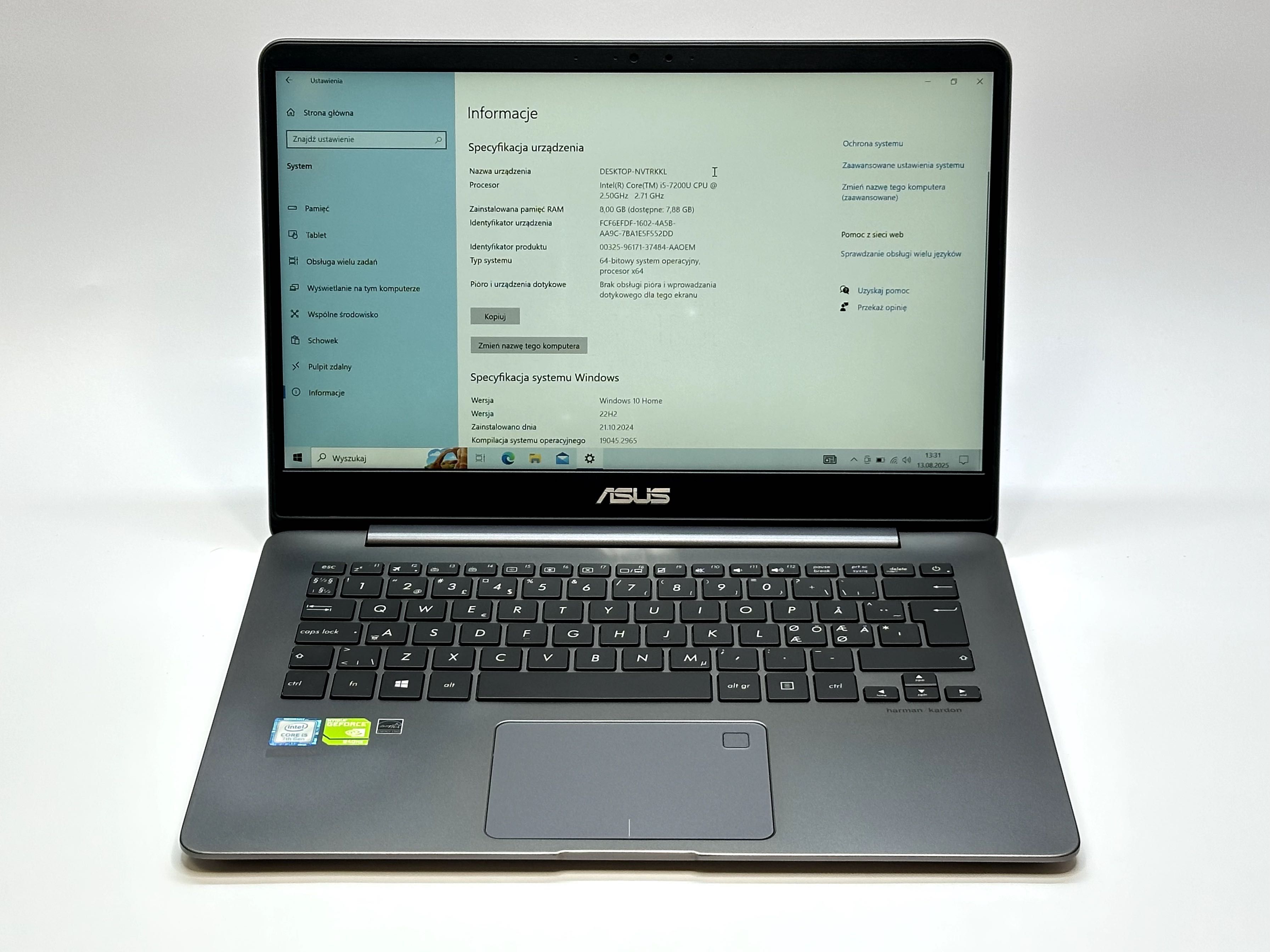 LAPTOP ASUS UX430 I5-7200U / 8GB RAM /256GB SSD /GEFORCE 940MX /14''