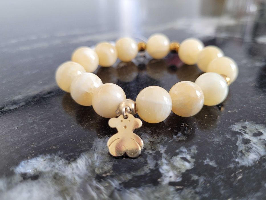 Nefryt i hematyt złoty bransoletka zawieszka złoty miś