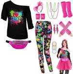 STRÓJ lata 80 RETRO NEON ZESTAW akcesoria DISCO rozm. XL K362