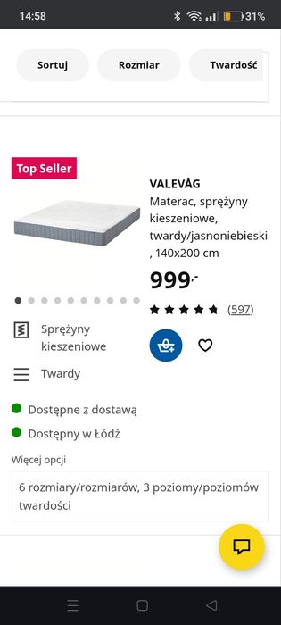 Materac Ikea Valevag 140x200
