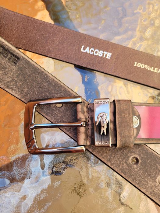 Brązowy męski skórzany pasek Lacoste 120 cm