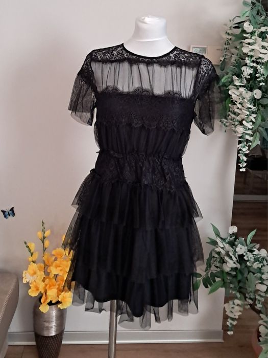 Sukienka zwiewna tiulowa Zara Basic 36