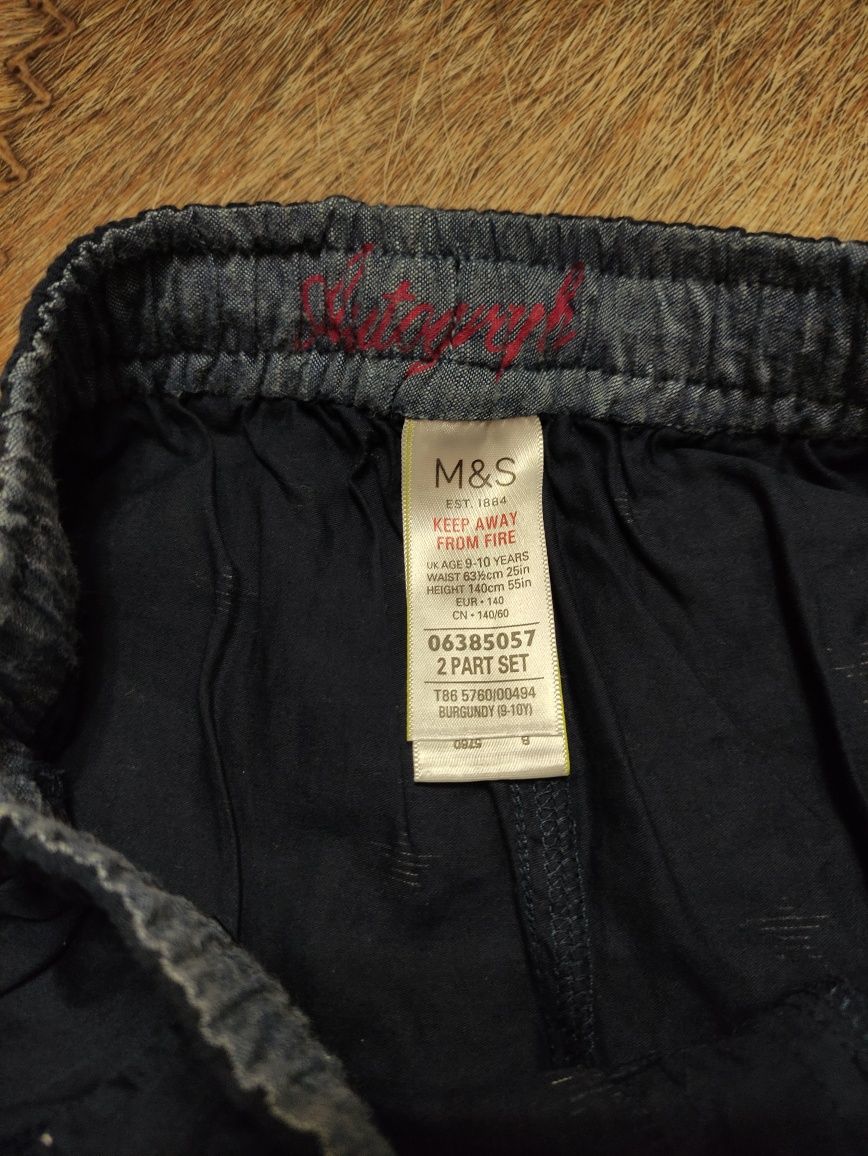 Котоновые брючки синие на резинке MS 134-140 лёгкие штаны для школы
