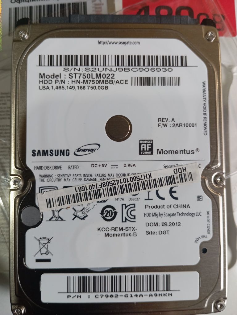 Жосткий диск до ноутбука Samsung
Емкость 750 ГБ
Стоял в ноутбуке, пока
