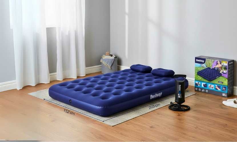 Bestway Łóżko Dmuchane Materac 2 Osobowy z Poduszkami i Pompką NOWY