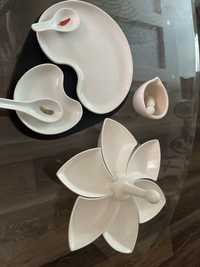 Komplet talerzyków do przystawek moździerz ceramika porcelana