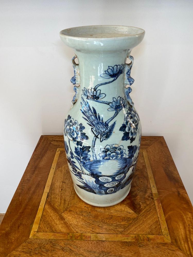 Jarra Antiga Porcelana China Azul Alta 45cm