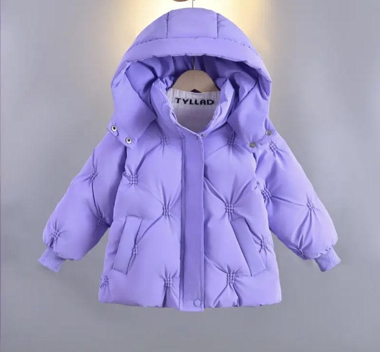 Тепла оригінальна лавандова куртка на дівчинку, 110-120 р.
