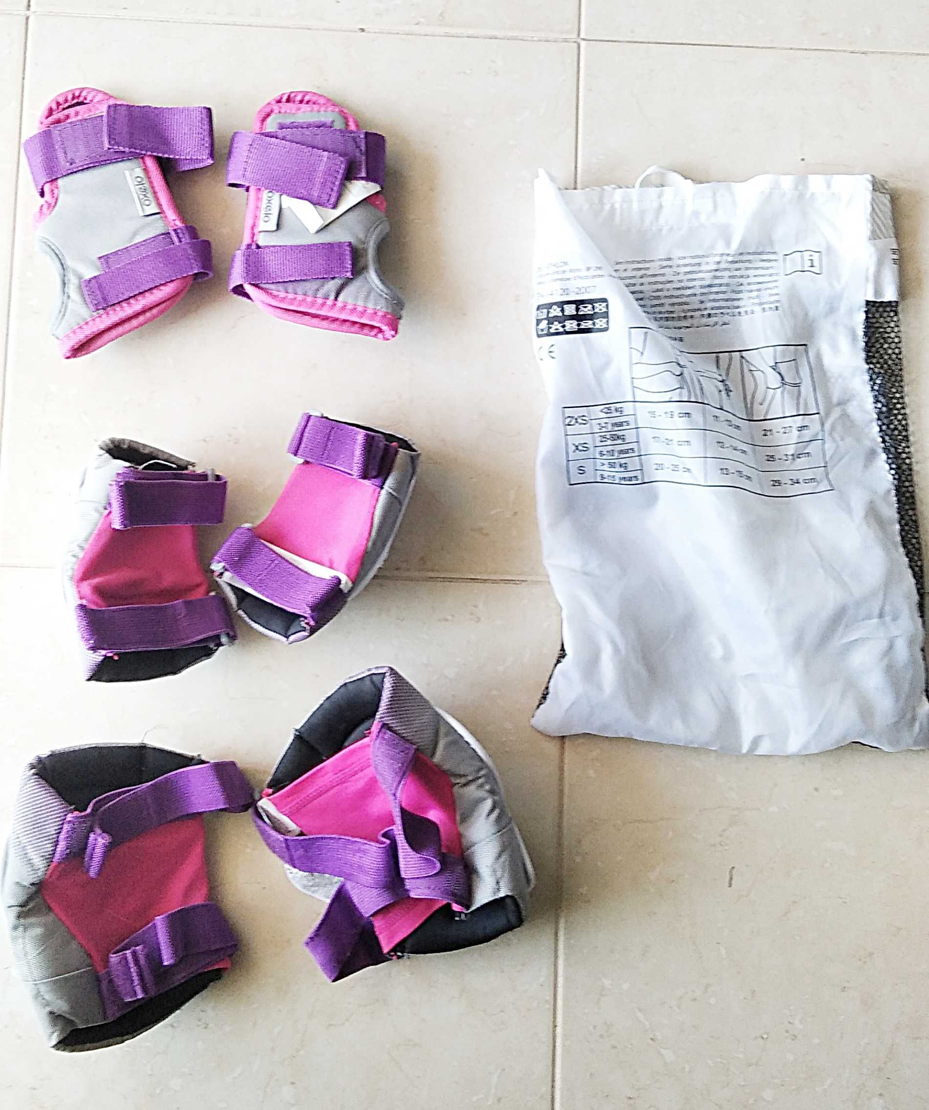 Conjunto de cotoveleira, joelheira e proteção para as mãos .