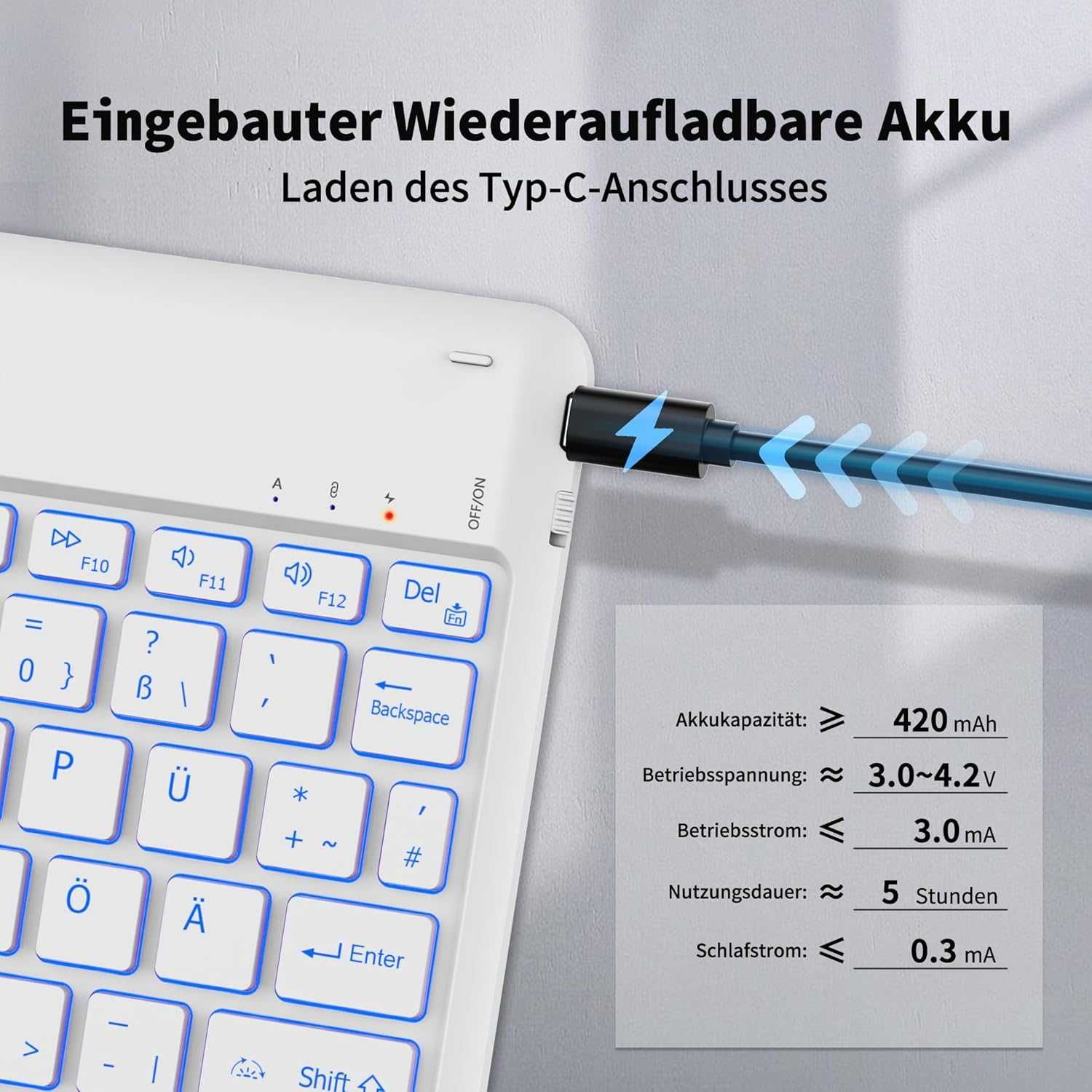 EasyAcc klawiatura bezprzewodowa bluetooth LED iPad Samsung TV biała