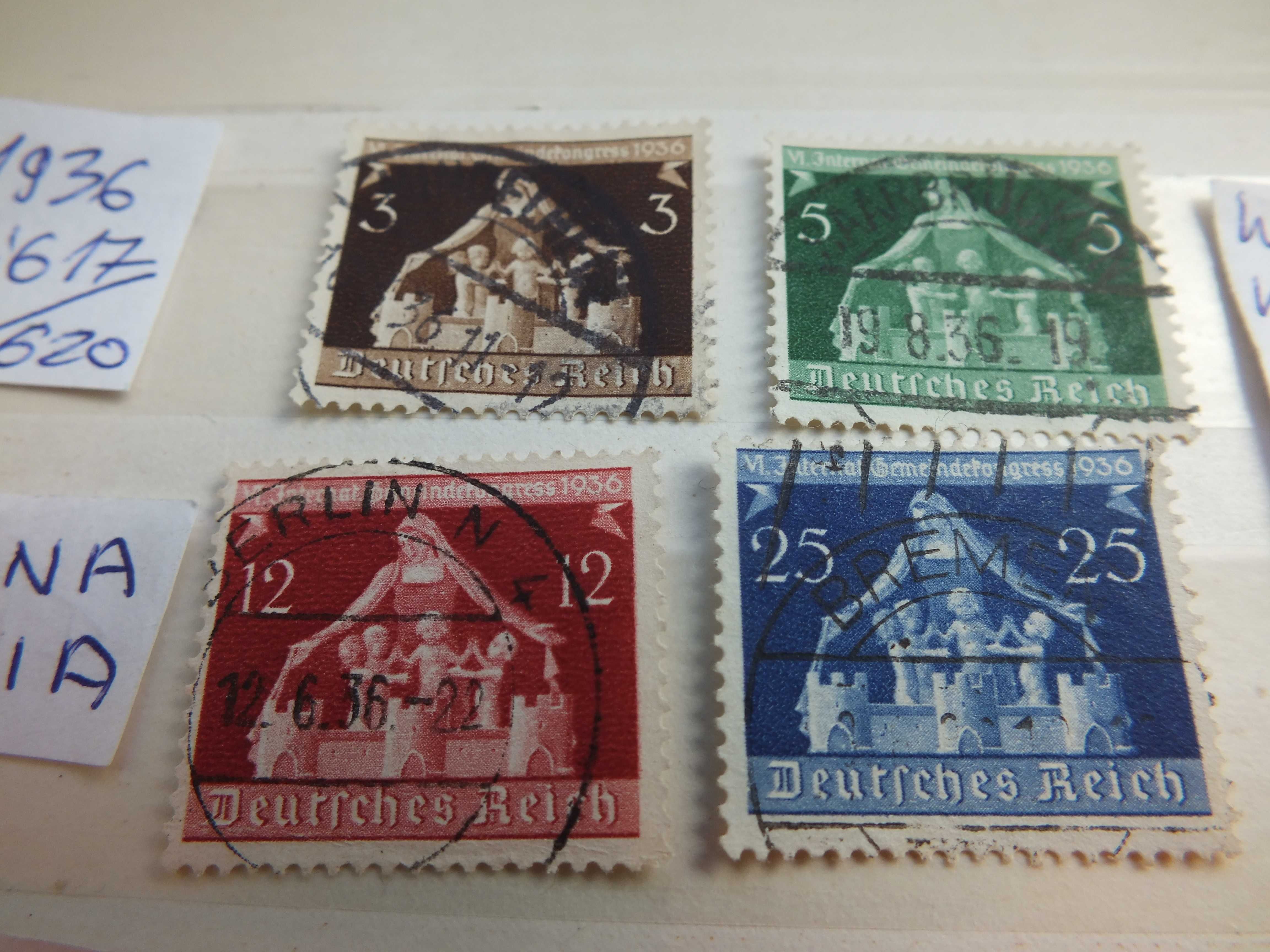 4szt. znaczki seria Mi617 Niemcy 1936r. Rzesza KONGRES kasownik pełny