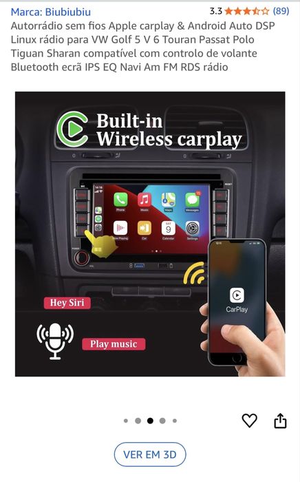 Autorrádio sem fios Apple carplay & Android
