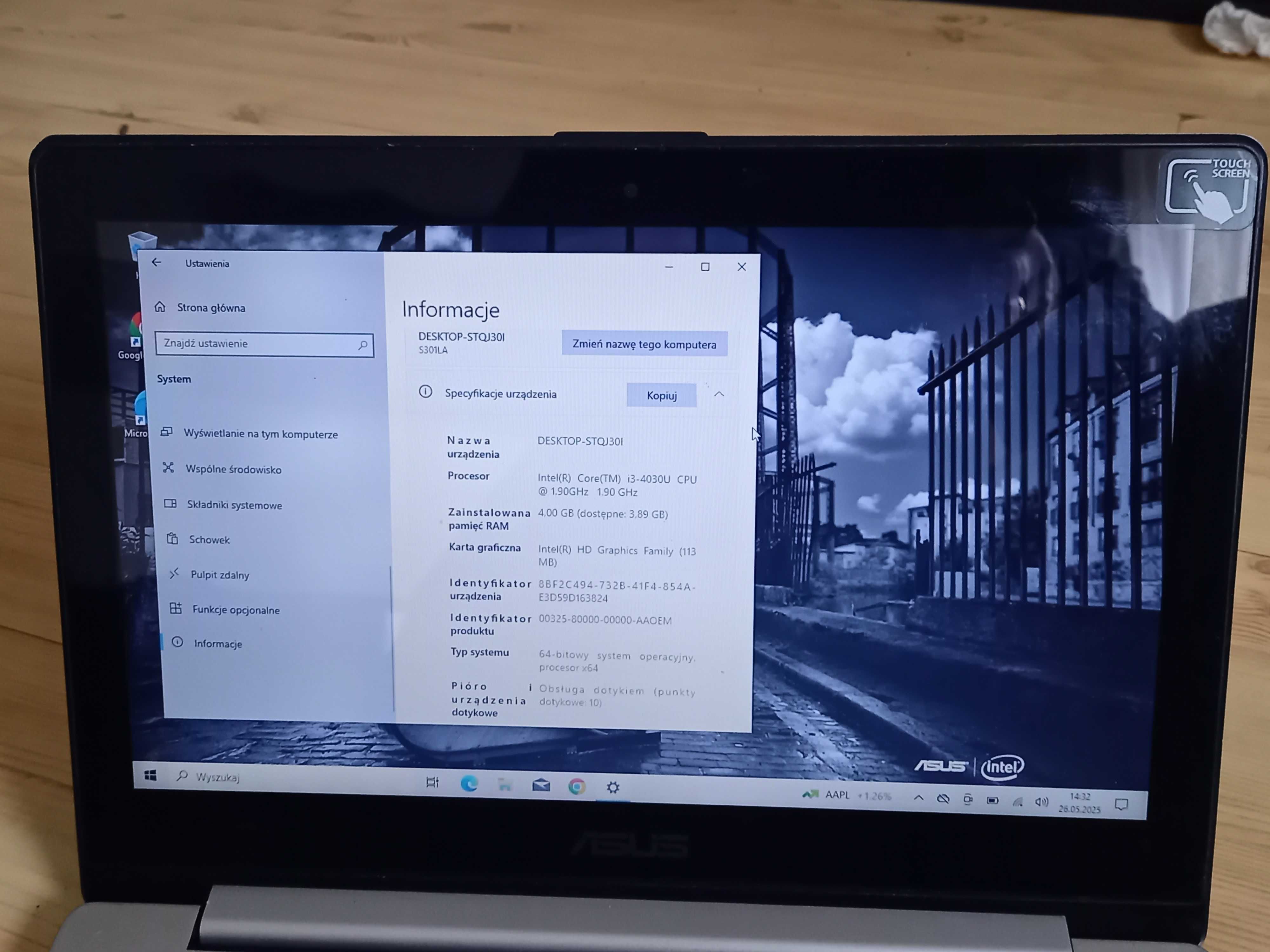 Laptop Asus S301L intel i3 Dysk SSD 128 Gb  Windows 10