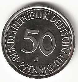 50 Pfennig 1990 J, Alemanha Ocidental