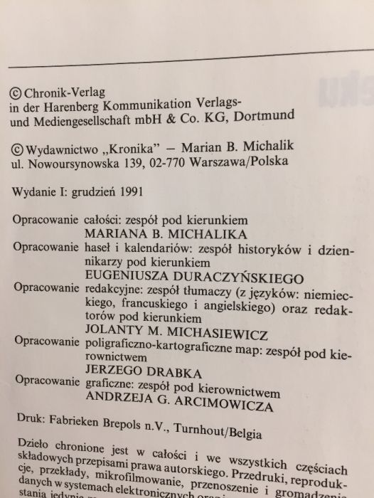 Kronika XX wieku I polskie wydanie. Wydawnictwo Marian B. Michalik.