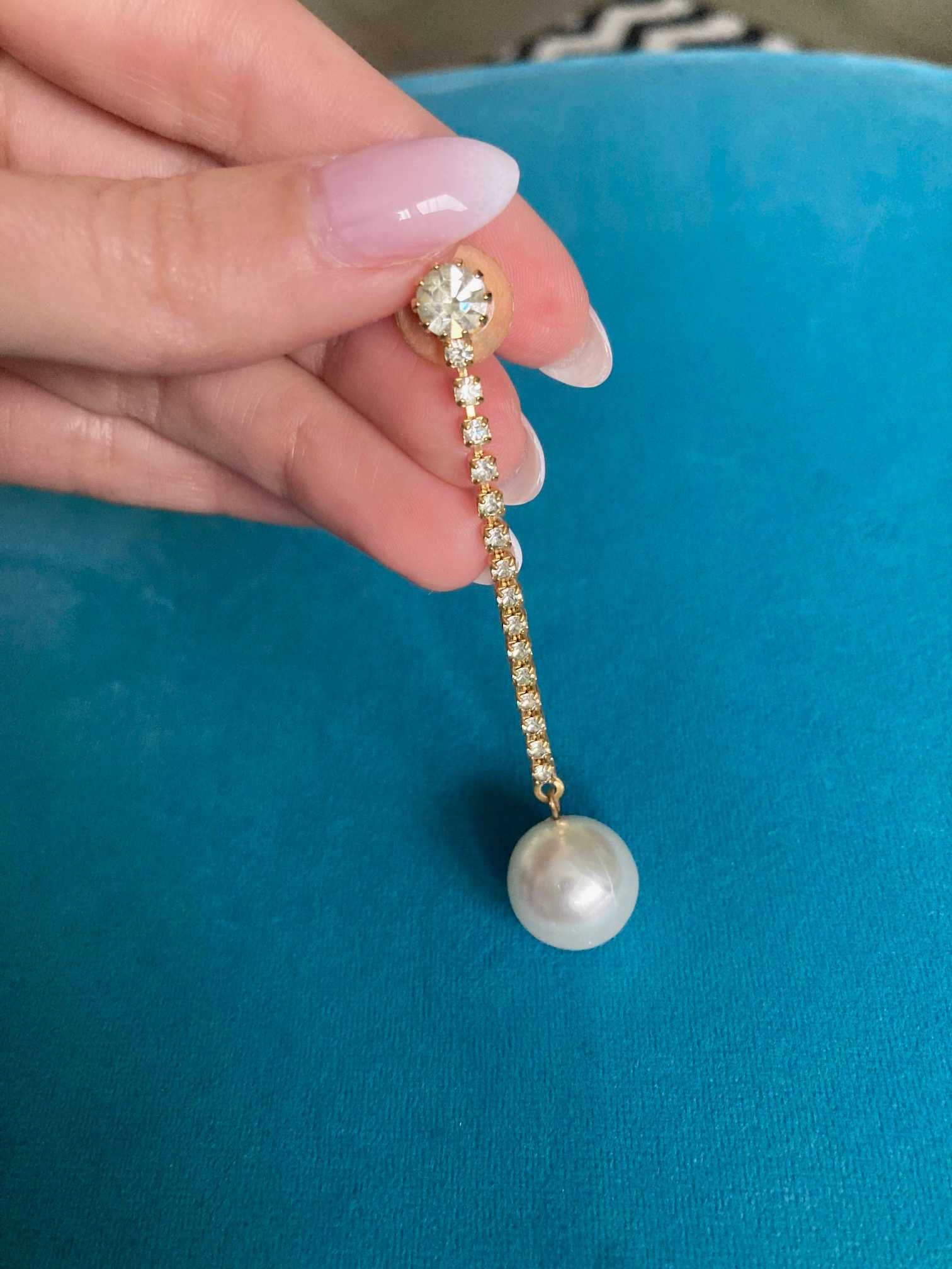 Nowe długie złote kolczyki z perłami cyrkonie vintage USA