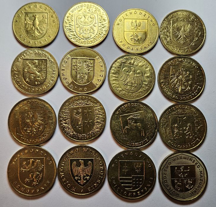 Pełny komplet 16 monet z  serii herby wojewodztw