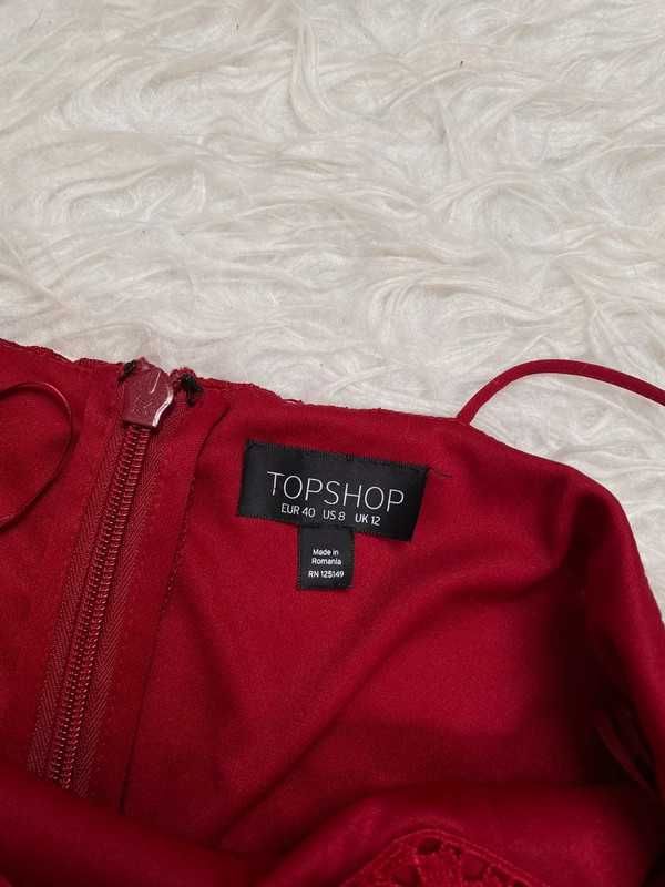 sukienka czerwona na ramiączkach topshop L koronkowa ażurowa
