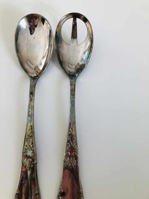 Hefra duże Sztuće posrebrzane komplet do salatki łyżki antyk