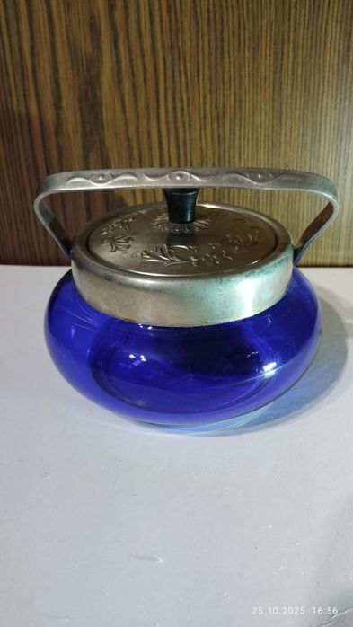 Винтажная сахарница,кобальт,мельхиор ссср
